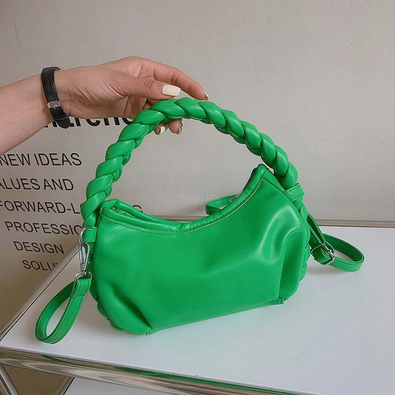 (WD0876) Special Women Handbags Weaving Handle Small Clutch Purse Solid Color Fashion Sling Cross Body Shoulder Bag