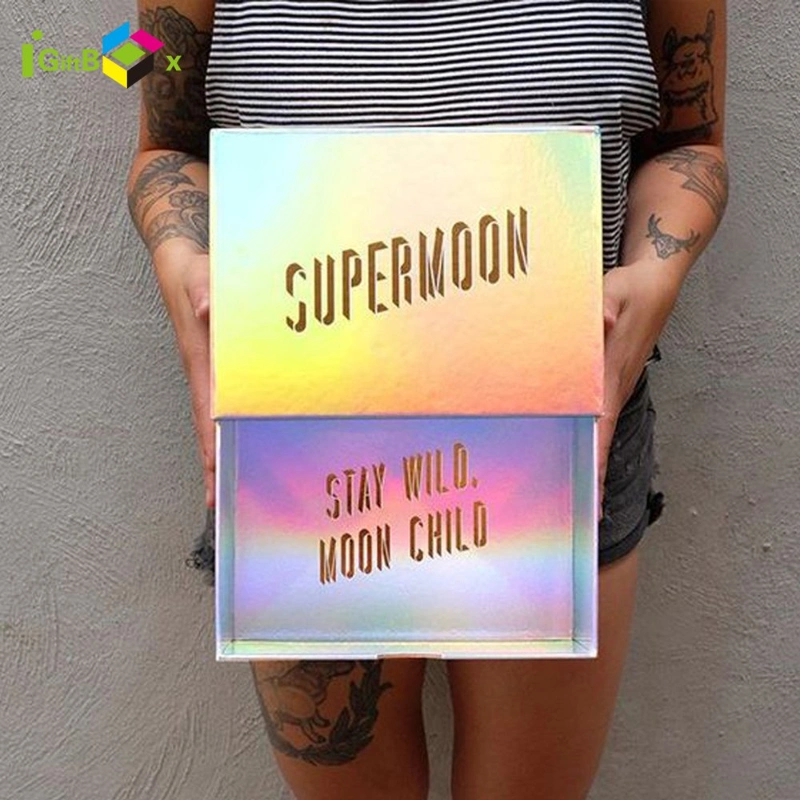 Custom Sliding Slide Paper Cardboard Iridescent Hologram Holographic Drawer Caixa De Presente Caja De Regalo Box Packaging Drawer Gift Paper Box