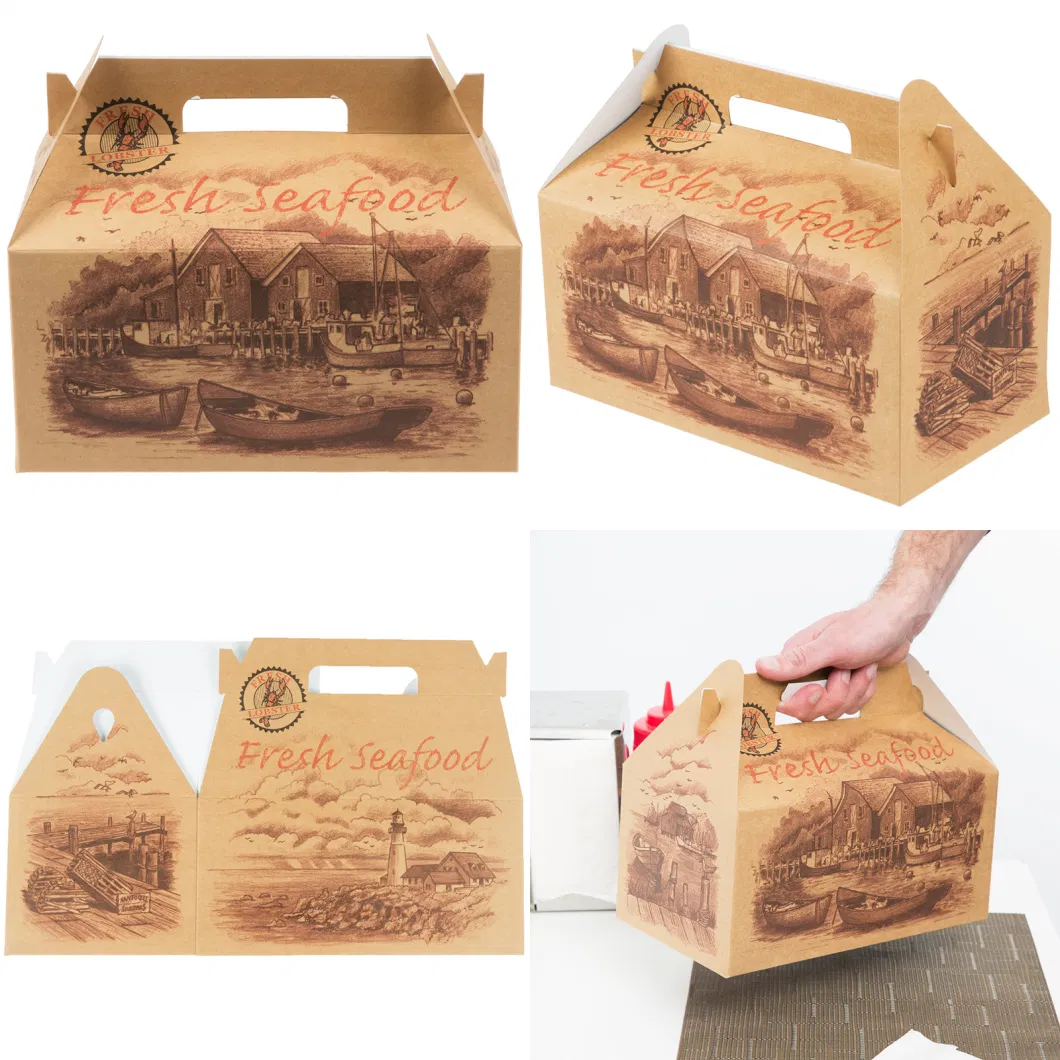 Custom Wholesale Brown Kraft Paper Cardboard House Gable Top Pastry Cup Cake Cookie Treat Gift Carry Boxes Bag with Handle