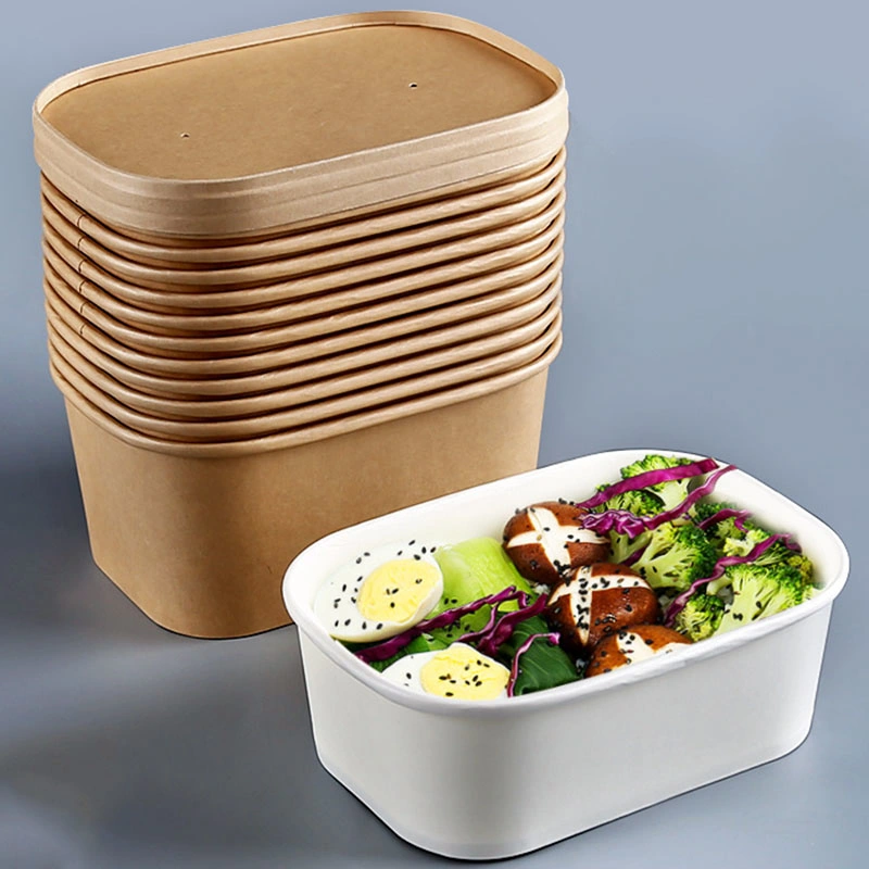 Eco-Friendly Disposable OEM ODM Take Away Rectangular Paper Bowl Square Salad Snack Box Container