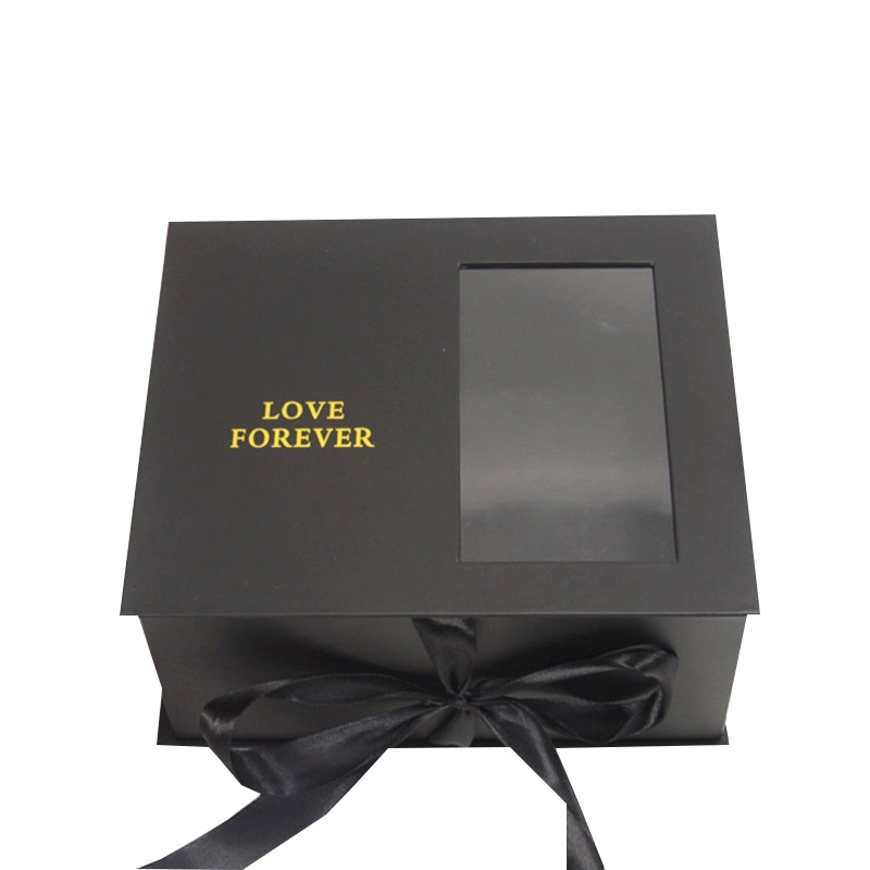 Customzied Clear Window Paper Gift Boxes with Ribbon Handle