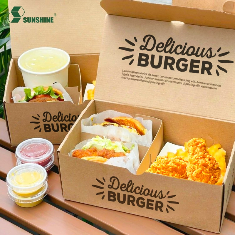 Disposable Branded Custom Restaurant Take out Paper Container Fast Food Takeaway Burger Box Packaging