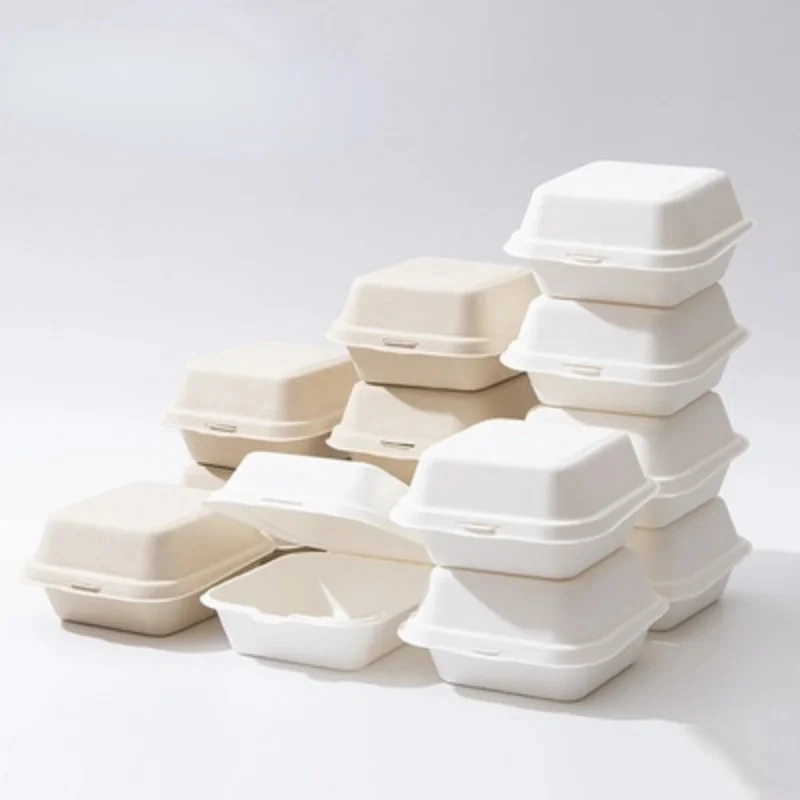 Custom Disposable Sugarcane Cardboard Bento Box Fast Food Container Takeaway Paper Pulp Packing Micro