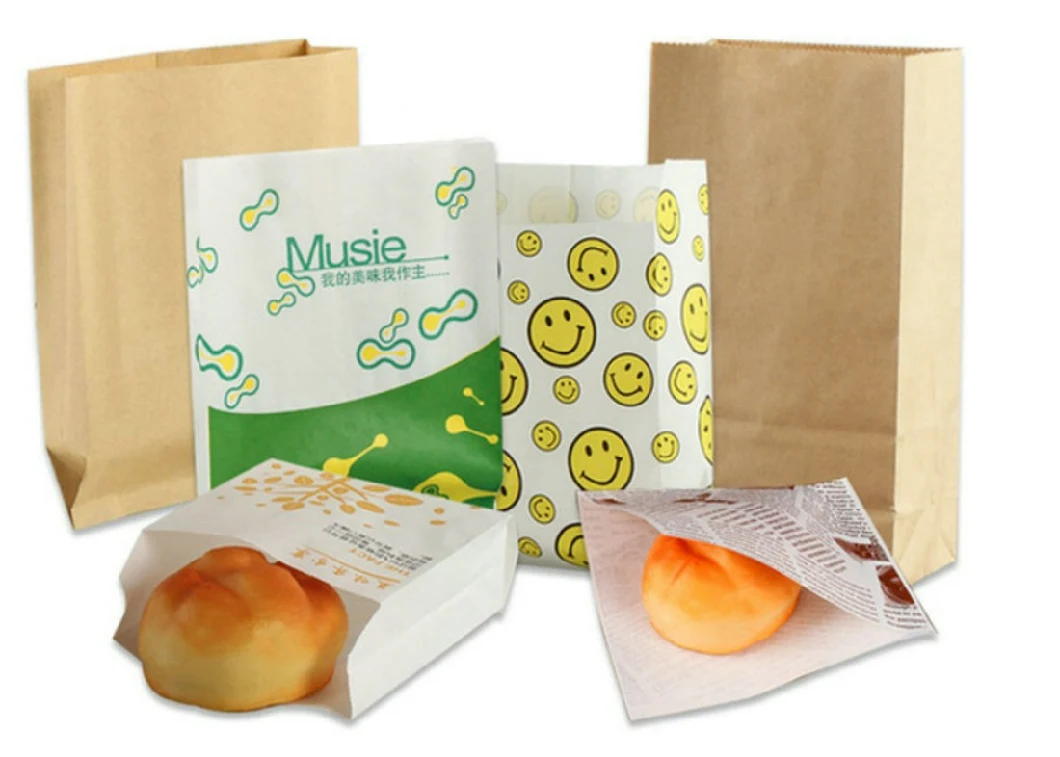 Greaseproof Paper White Brown Kraft Food Packaging Bags for Packing Bread Burger