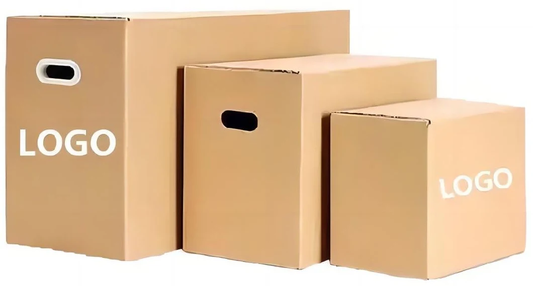 Custom Printing Size Corrugated Cardboard Kraft Paper Packaging Mailing Moving Shipping Transport Storage Carton Boxes with Plastic Carry Handle