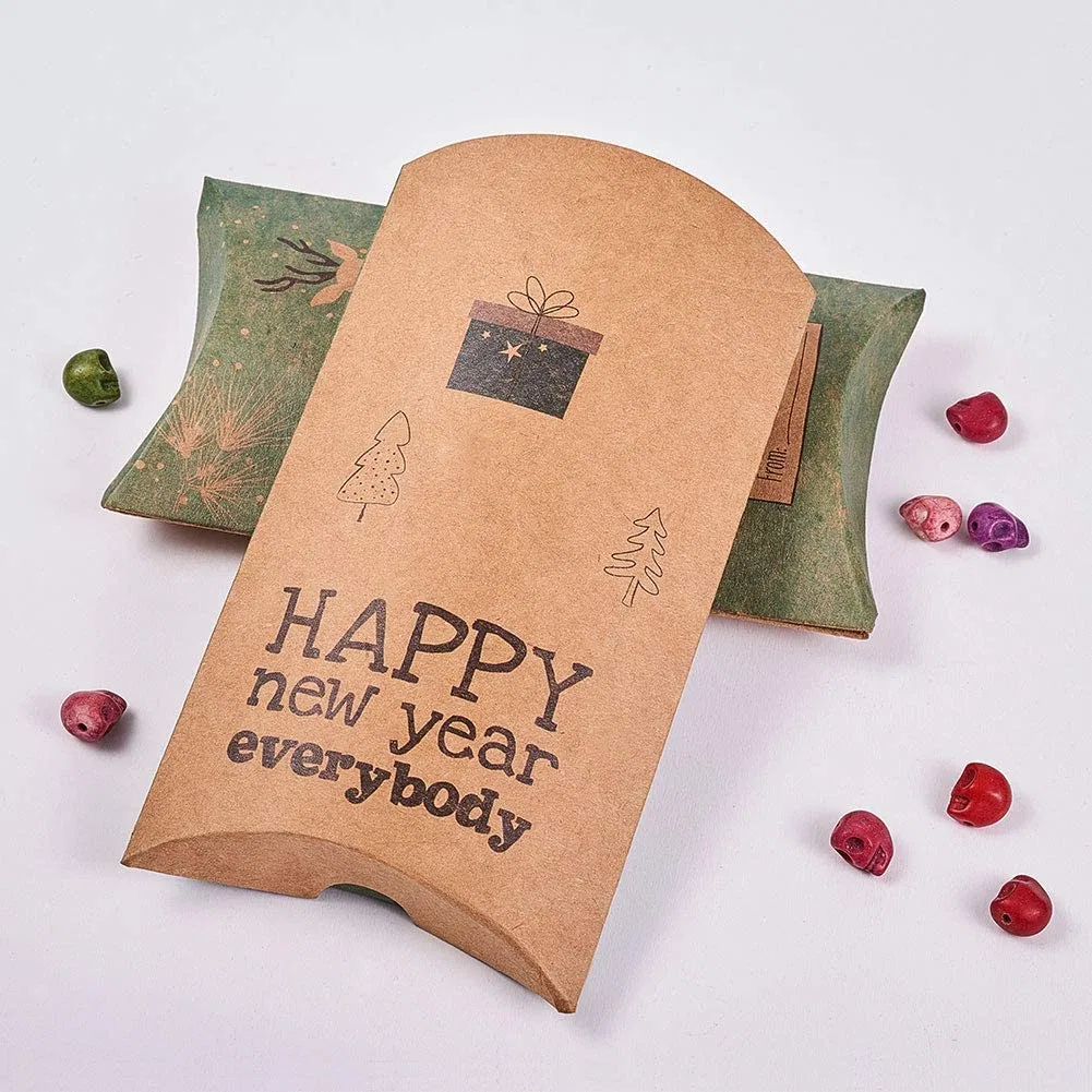 Custom New Year Christmas Chocolate Brown Kraft Paper Soap Custom Pillow Boxes