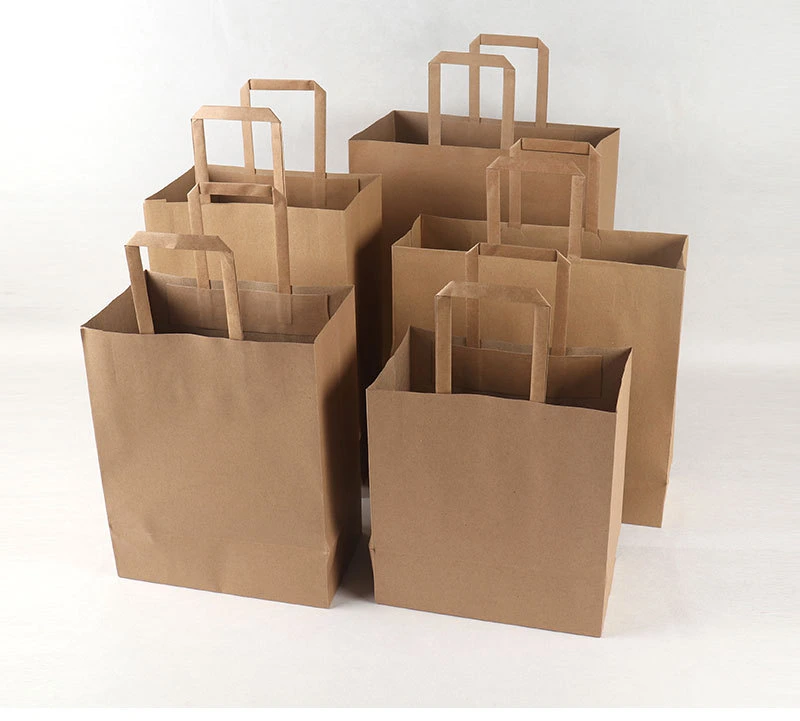 Fast Food Pizza Take Away Kraft Carrier Paper Bag with Flat Handle