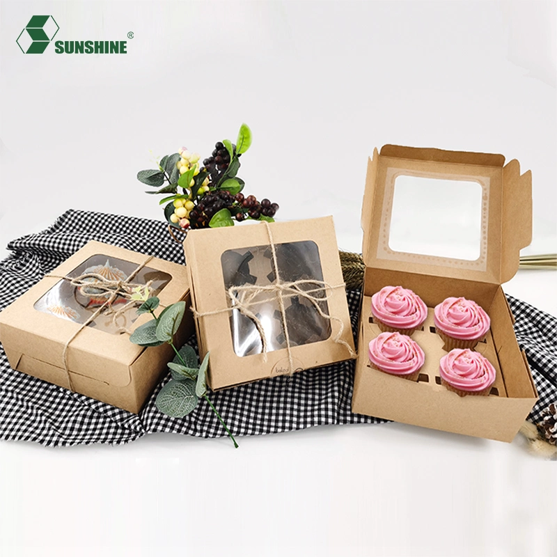 Cake Box with Window Kraft Paper Wholesale Customized Logo Bakery Box Square Cardboard Disposable for Pastries, Cookies, Pie, Cupcake, Cheese, Muffin