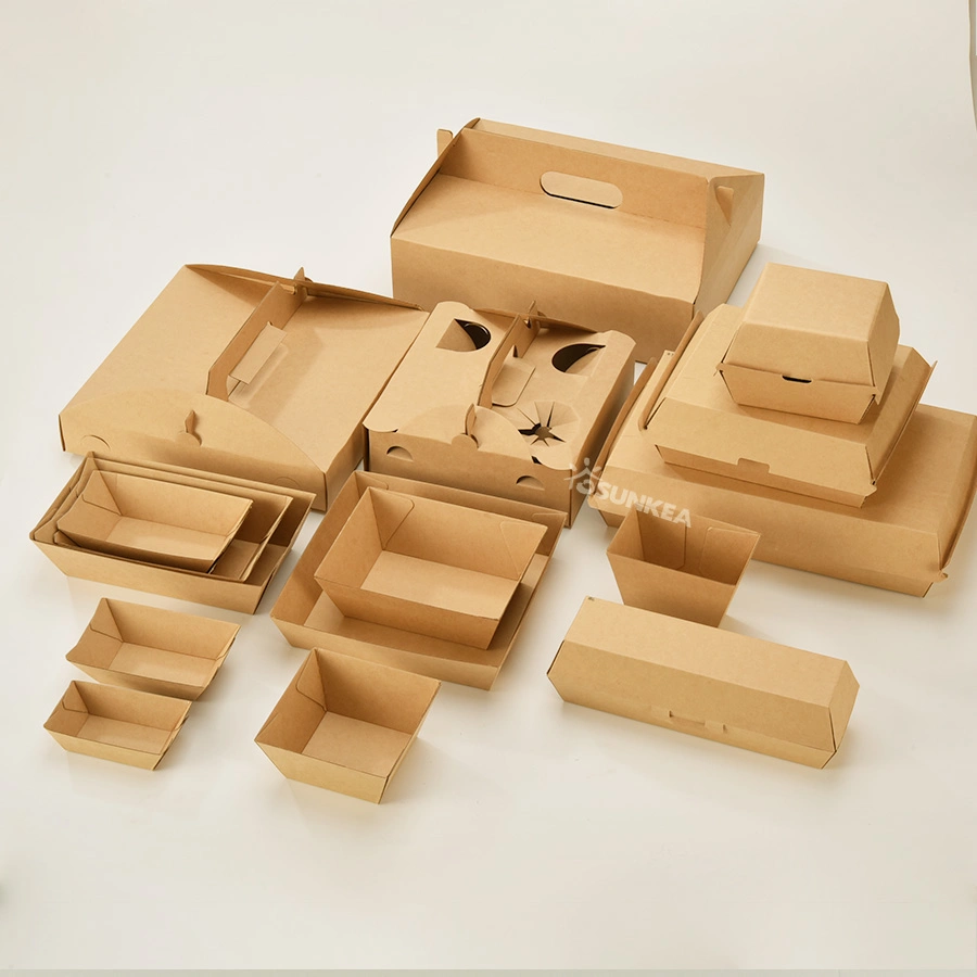 F Flute Corrugated Kraft Paper Takeaway Packaging Foldable Box with Handle