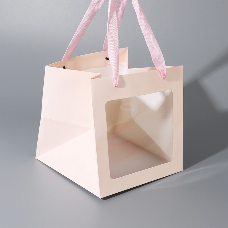 PVC Window Wholesale Packaging Flower Box Large Gift Shopping Tote Paper Bag