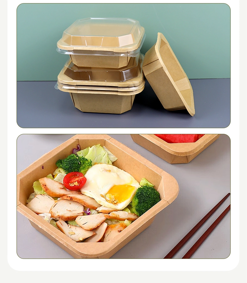 Custom Disposable Kraft Paper Square Lunch Box Octagonal Takeaway Packing Food Container Lunch Box