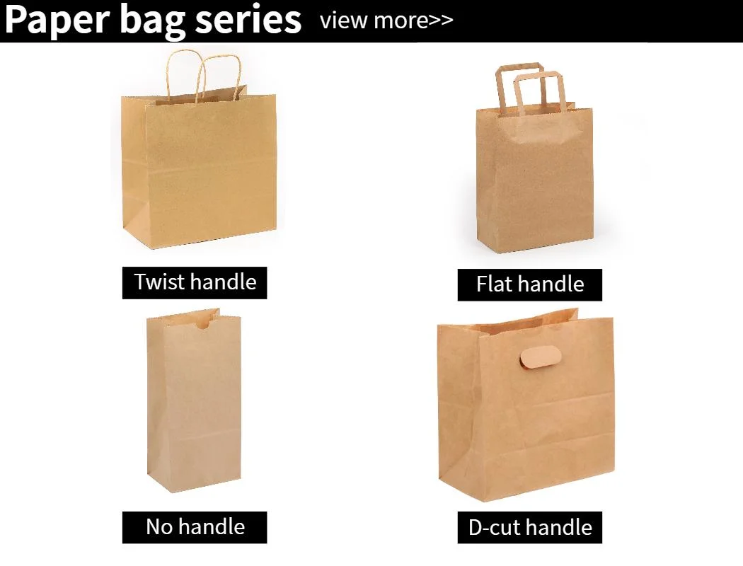 Large Brown Flat Handles Paper Food Storage Bag for Takeaway with Handle