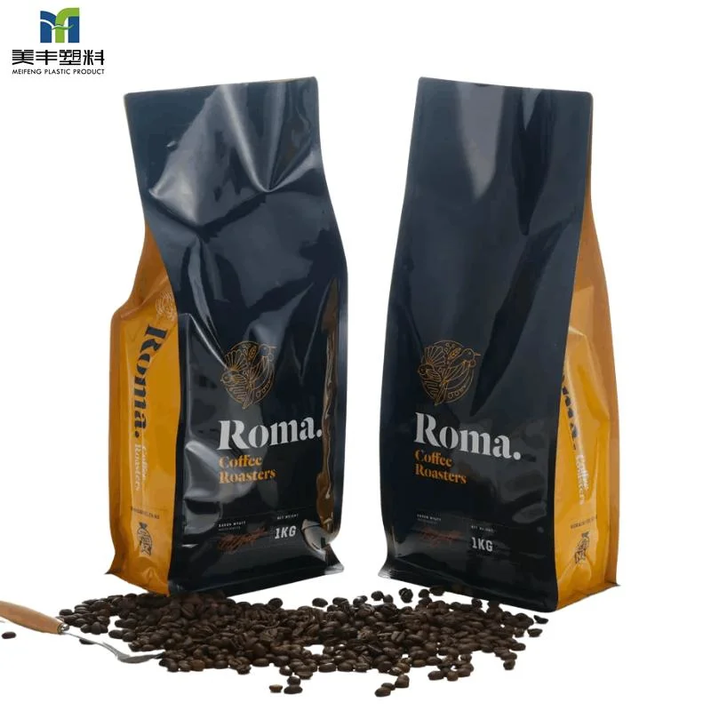 Bulk Custom Print Coffee Recycle Plastic Package with Zipper Valve Flat Bottom Side Gusset Stand up Biodegradable Brown Kraft Paper Coffee Pouch Bag