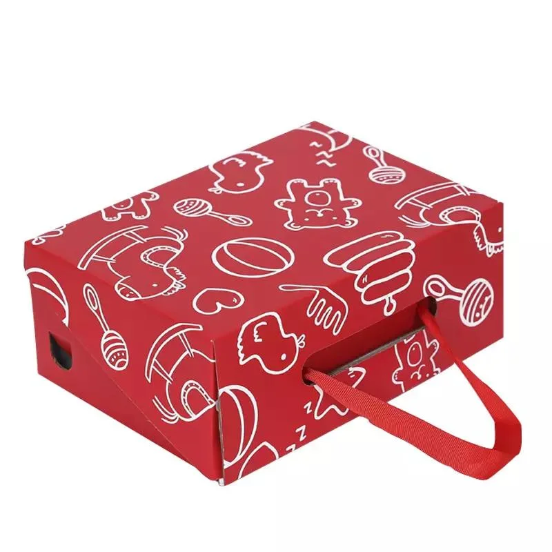 Manufacturer Cardboard Suitcase Packaging Box Red Color Custom Paper Gift Box for Present with Magnetic Lid Handle Shopping Box