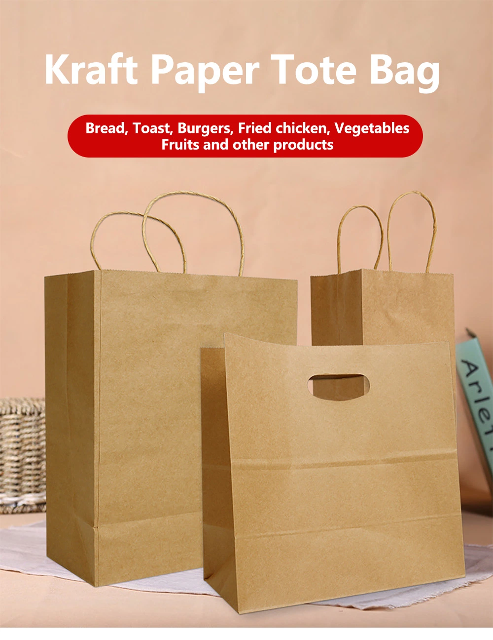 Yafeng Eco-Friendly Takeaway Hand-Picked Shopping Gifts Kraft Paper Packaging Bag Printed Logo