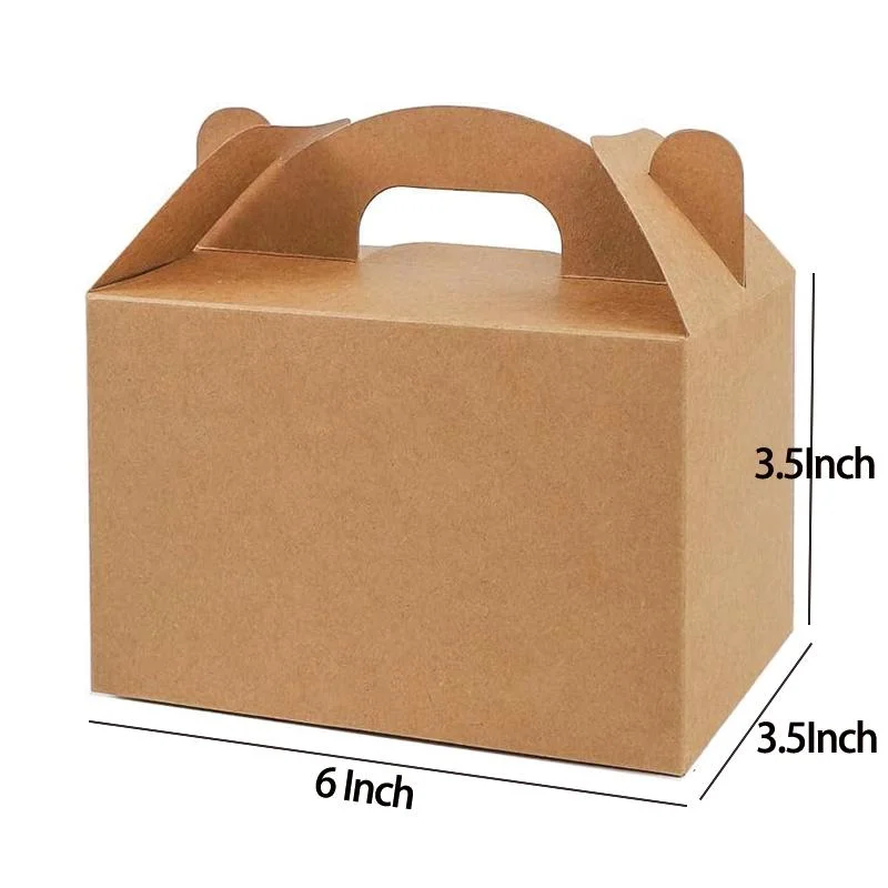 Eco Friendly Brown Kraft Paper Gable Gift Boxes with Handle for Party