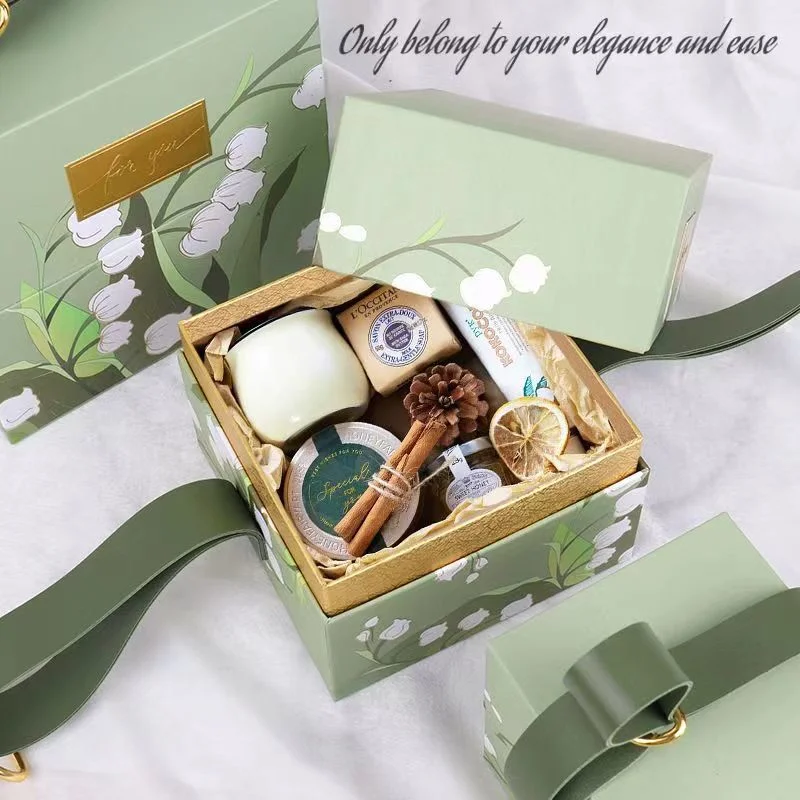 High Quality Handmade Paper Gift Packaging Box with Leather Handle