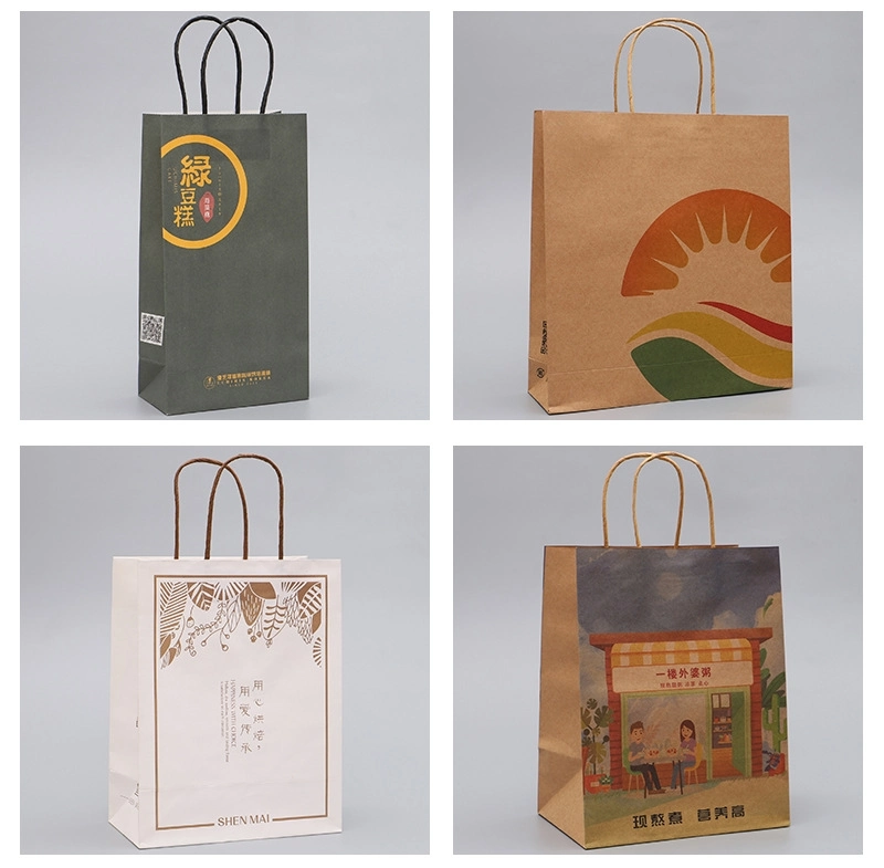 Craft Paper Lunch Box Bag Takeaway Food Packaging Degradable Paper Bag with Handle