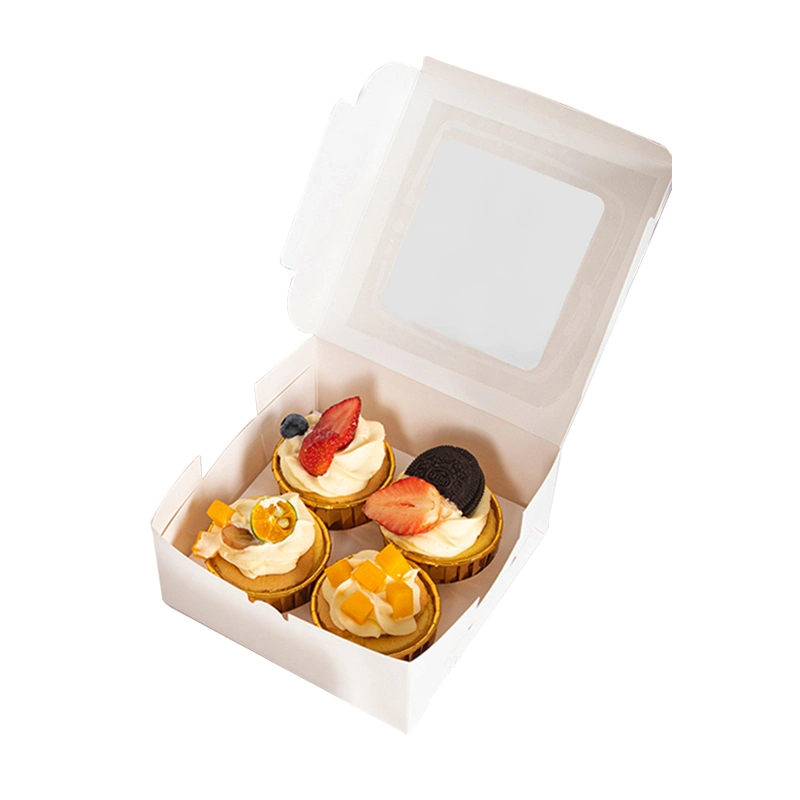 Eco-Friendly Custom Logo Cardboard Food Packaging Box Luxury Small Paper Donut Cake Cupcake Dessert Food Packaging Box with Clear Lid