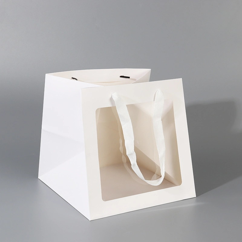 PVC Window Wholesale Packaging Flower Box Large Gift Shopping Tote Paper Bag