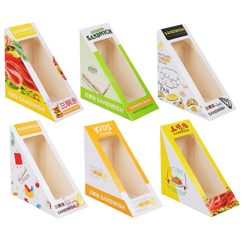 Rectangular Transparent Plastic Sandwich Boxes Container Packaging Kraft Paper Sandwich Box