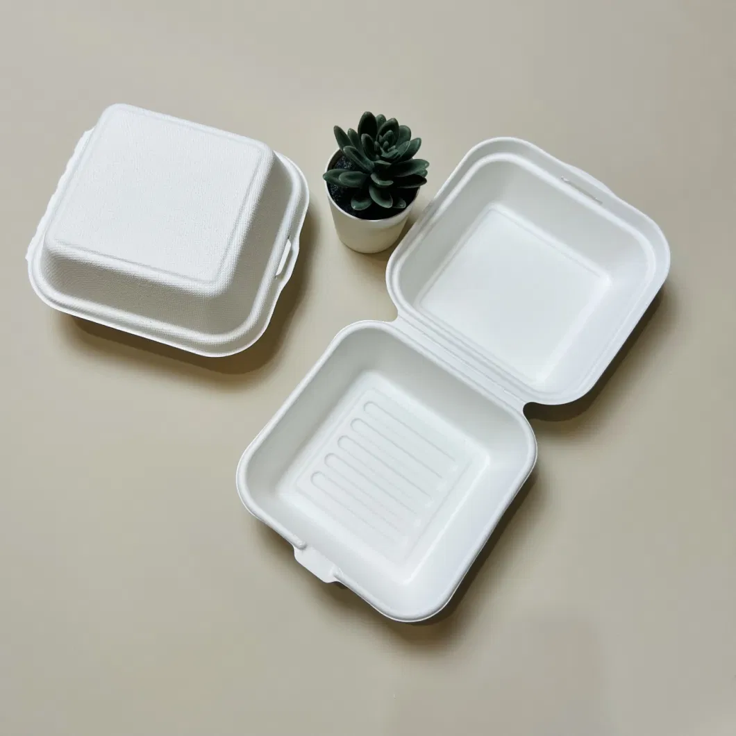 6 7 8 Inch Sugarcane Bagasse Pulp Disposable Biodegradable Brown Lunch Food Hamburger Clamshell Burger Paper Box