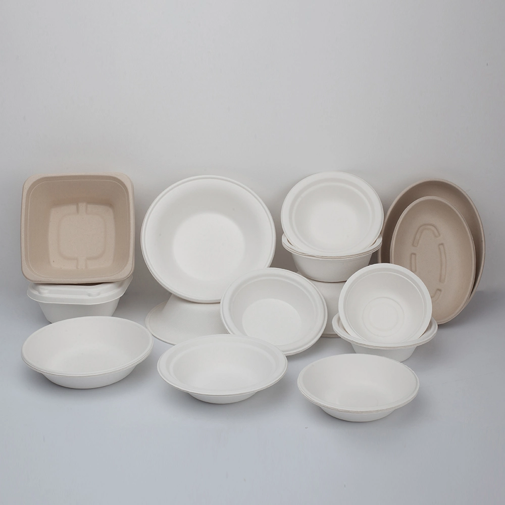 Biodegradable Sugarcane Bagasse Paper Pulp Mould Soup Salad Bowl with Lid Disposable Food Packaging Container