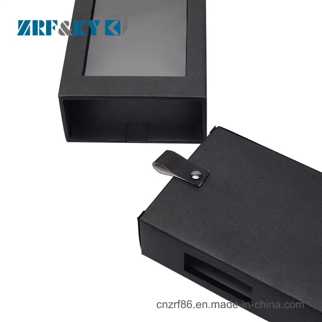 Black Color Printed with Clear Window Paper Packaging Drawer Box