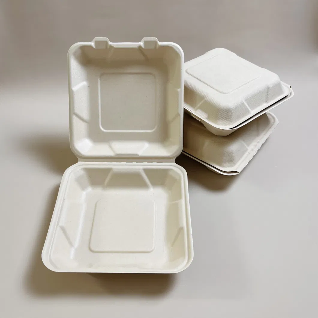 6 7 8 Inch Sugarcane Bagasse Pulp Disposable Biodegradable Brown Lunch Food Hamburger Clamshell Burger Paper Box