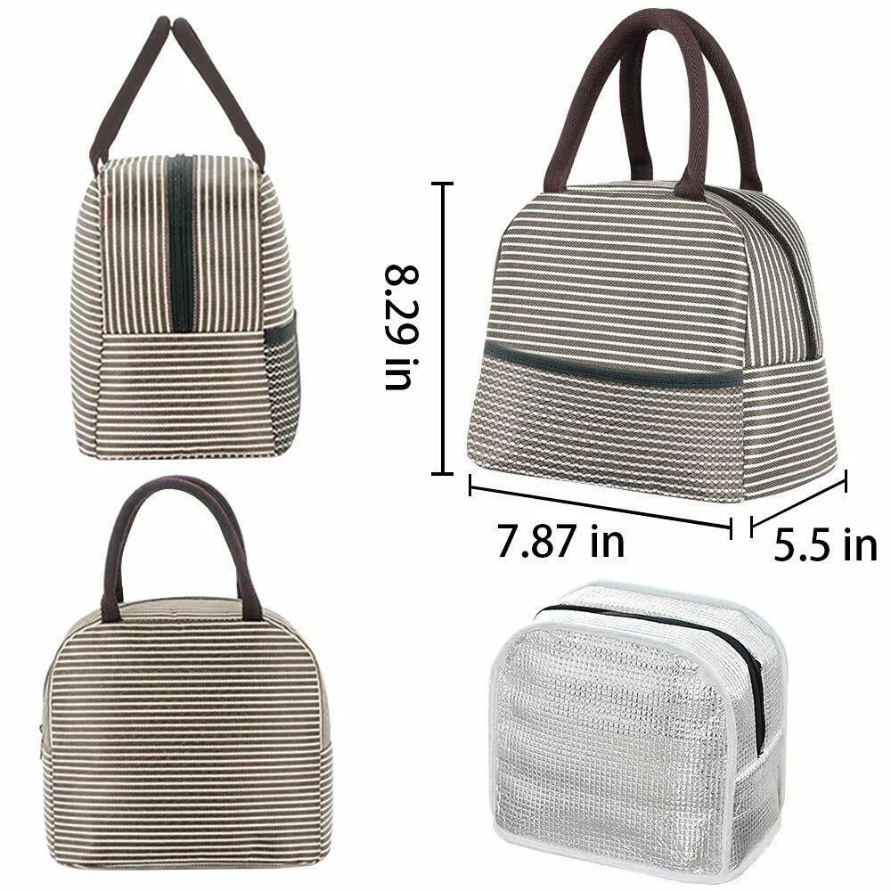 Insulated Lunch Brown Stripe Reusable Food Insulated Lunch Bag for Kids