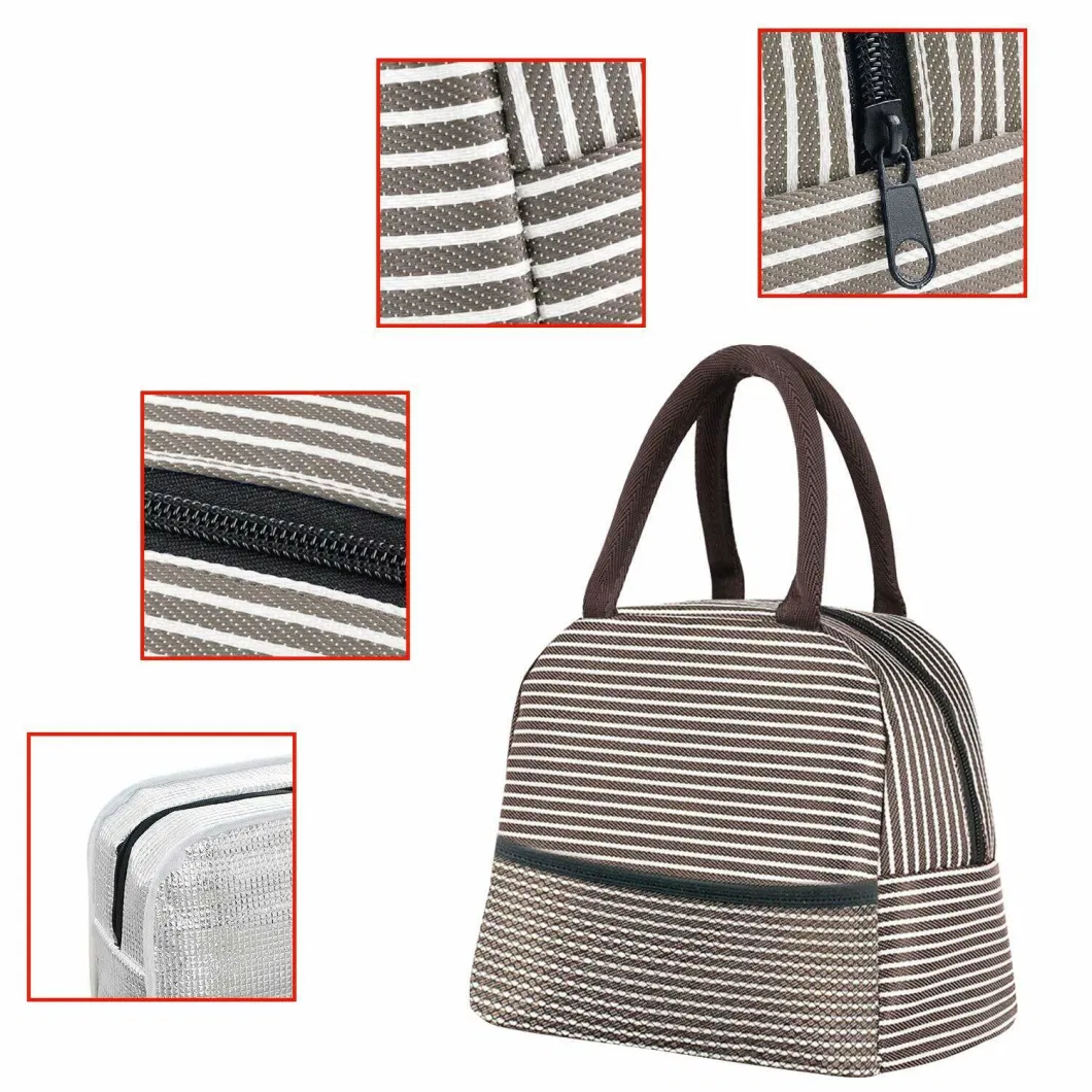 Insulated Lunch Brown Stripe Reusable Food Insulated Lunch Bag for Kids