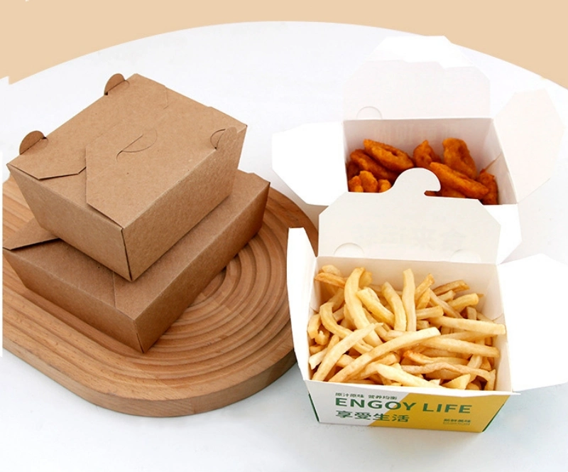 Custom Printed Fried Chicken Chips Kraft Paper Packaging Box Meal Bento Lunch Box with Lid Packing Pasta Salad Food Takeaway