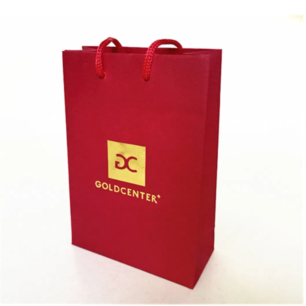 Wholesale Bright Red Foil Stamping Logo Textured Paper Bag for Jewelry Gift