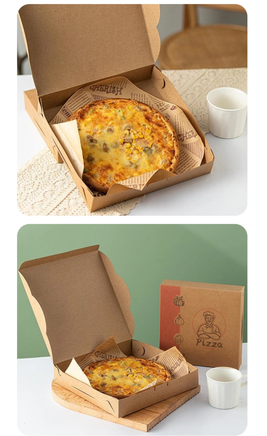 Corrugated Pizza Packaging Box Custom Printed Aluminum Foil Thermal Pizza Box Takeaway Paper Boxes with Logo