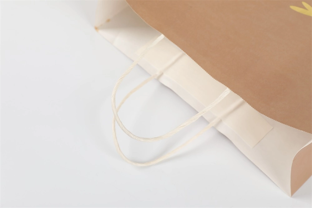 Hot Stamping Printed White Kraft Paper Gift Bag with Twisted Handle