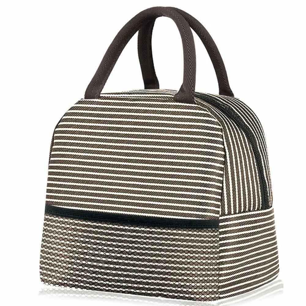 Insulated Lunch Brown Stripe Reusable Food Insulated Lunch Bag for Kids