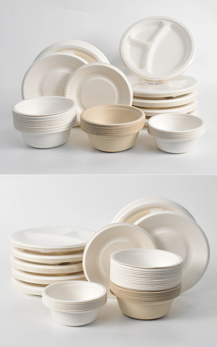 Food Grade Pulp Paper White Natural Color Compostable Biodegradable Disposable Plates Bowls