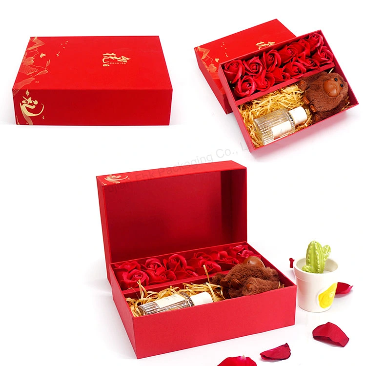 Custom High Quality Hand Made Paper Drawer Top and Base Jewelry Packaging Box with Red Ribbon