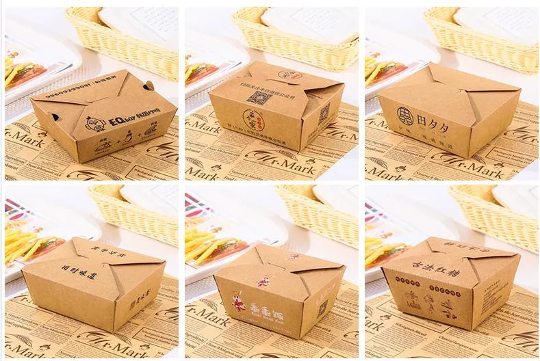 Custom Disposable Kraft Paper Packaging Take Away Fast Food Box Hamburger Hot Dog Fried Chicken Food Container Box