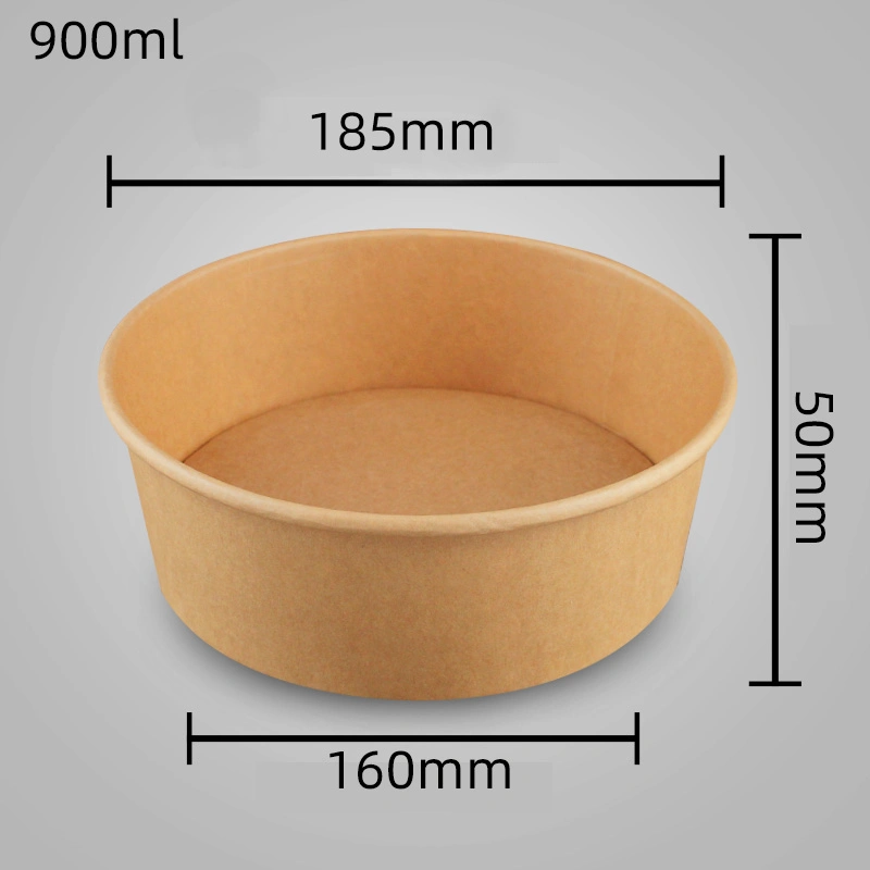 Custom Printed Takeaway Kraft Paper Food Packaging Bowl with Lid Disposable Food Container Biodegradable Container Kraft Paper Bowl Salad Bowl Lunch Box