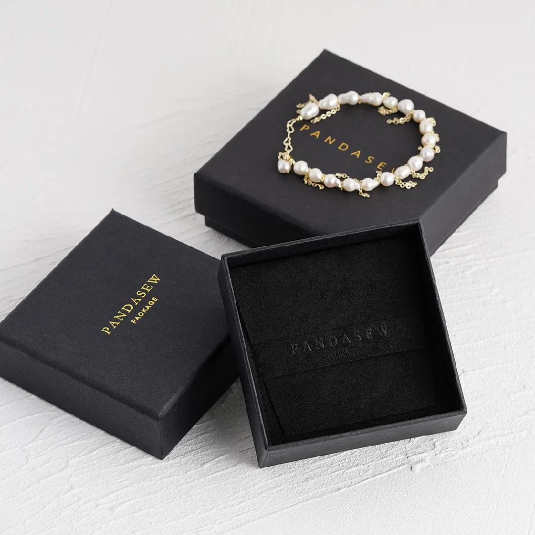 Pandasew 7X9X2.5cm Wholesale Custom Logo Black Elegant Paper Ring Necklace Drawer Boxes for Jewelry Packaging