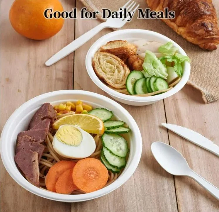 Eco-Friendly Disposable Bagasse Sugarcane Biodegradable Pulp Bowl White Round Paper Plate Salad Bowls with Lid 500ml/1000ml