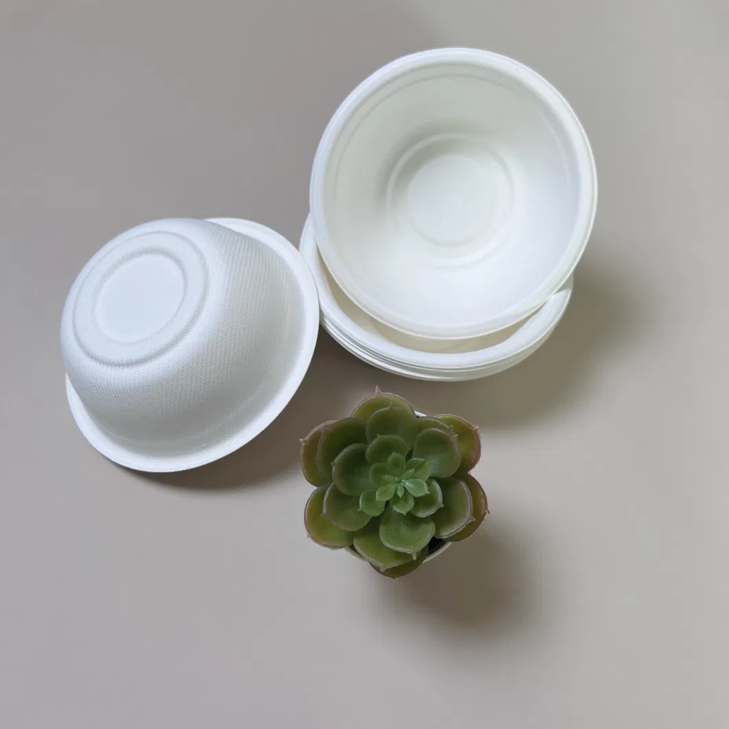 Eco-Friendly Disposable Bagasse Sugarcane Biodegradable Pulp Bowl White Round Paper Plate Salad Bowls with Lid 500ml/1000ml