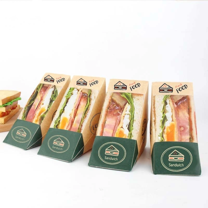 Custom Food Grade Hamburger Bakery Bread Paper Triangle Packaging Sandwich Box