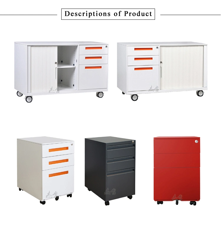 White Lockable 3 Drawer Vertical Movable Cabinet with Casters