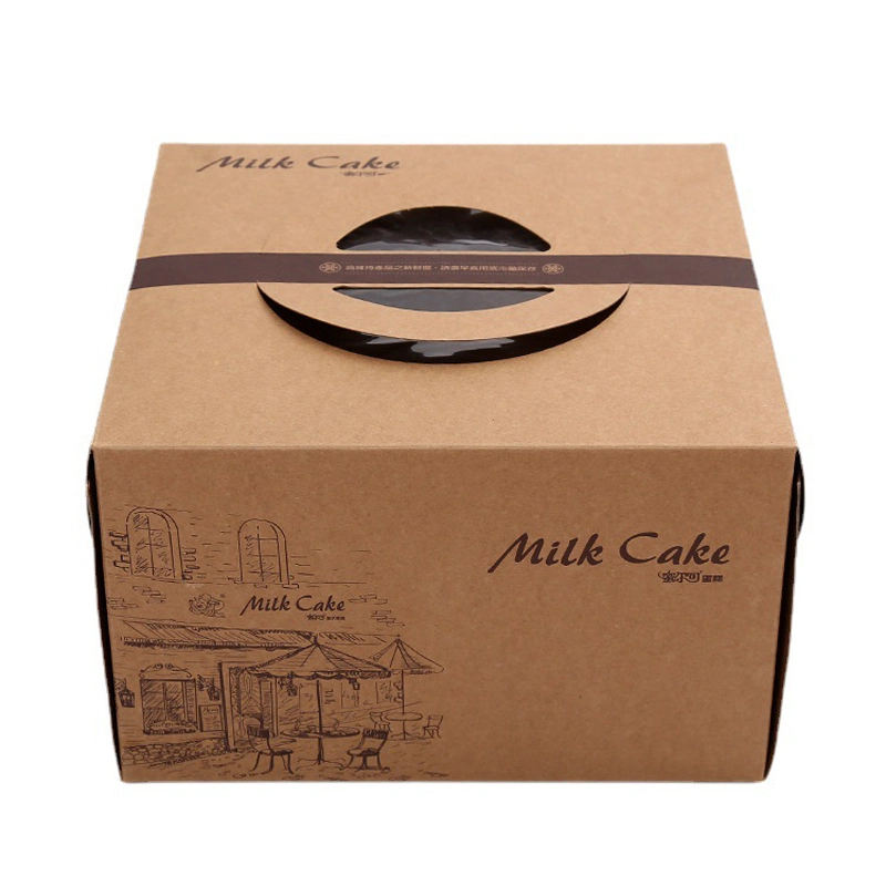 Factory Custom Logo Recyclable Kraft Paper Bakery Cream Cupcake Pastry Cocoa Bombs Cake Box Packaging with Handle