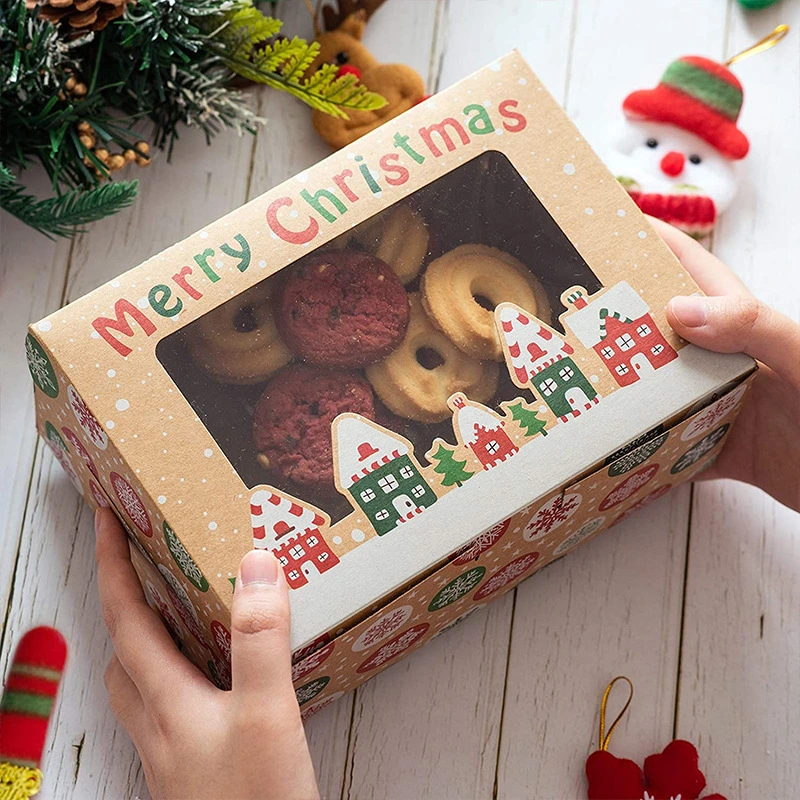 Custom Christmas Wedding Birthday Party Gift Boxes Children Gift Box Cute Cookies Box Paper Box with Transparent Window for Candy Chocolates Biscuits Truffles