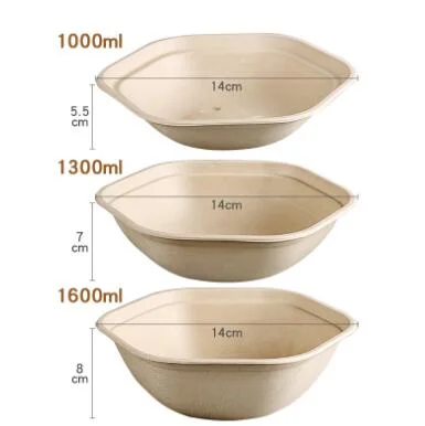 Hexagon Disposable Bowls with Lids, Sugarcane Fiber Biodegradable Paper Salad Bowls Take Away Food Containers Eco-Friendly Plant Fibers Microwave &amp; Freezer Safe