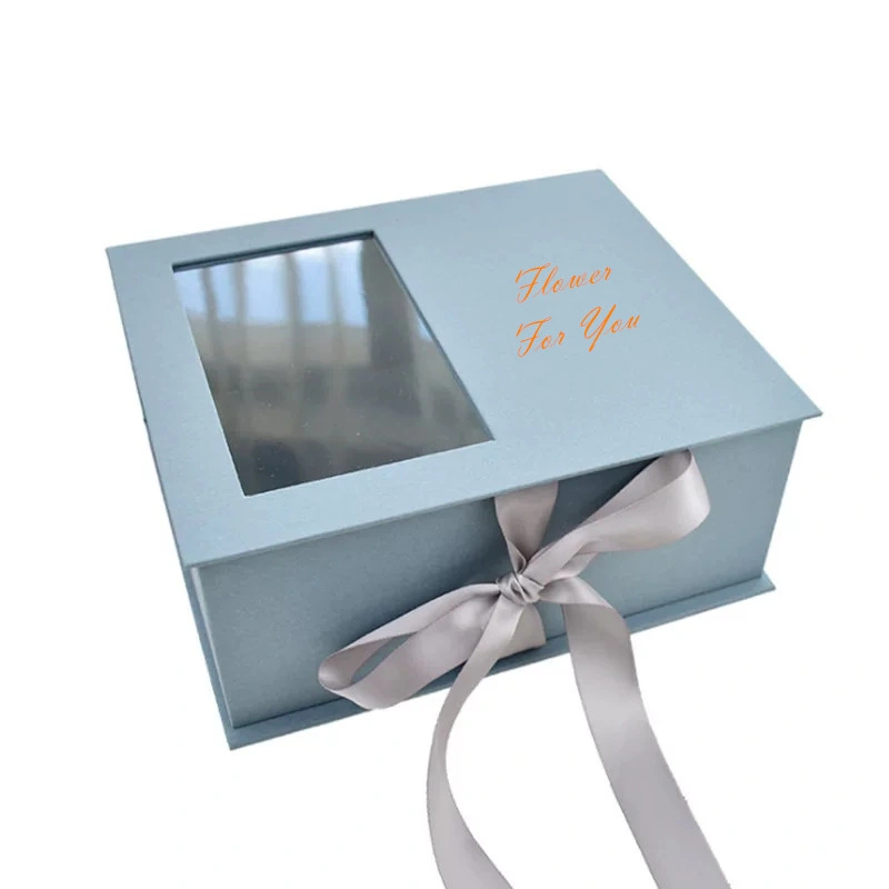 Customzied Clear Window Paper Gift Boxes with Ribbon Handle