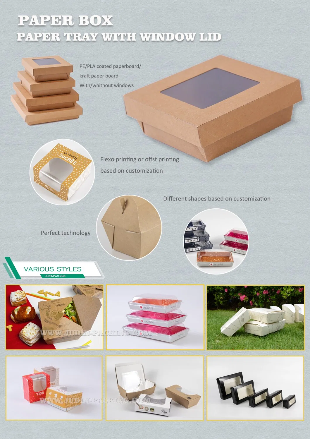 Disposable Kraft Paper Box with Window Lid